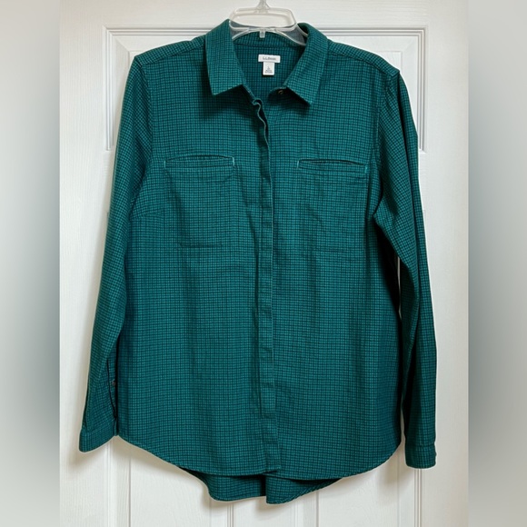 L.L.Bean Vintage Flannel Micro Plaid Teal Blue Large Women’s Shirt Shacket - Picture 11 of 16
